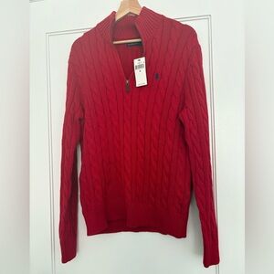 Polo Ralph Lauren Red Cable Knit Quarter Zip Sweater Size M